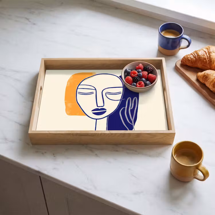 Dienblad - Minimalistisch - Gezicht - Hand - Oranje - Blauw — 3