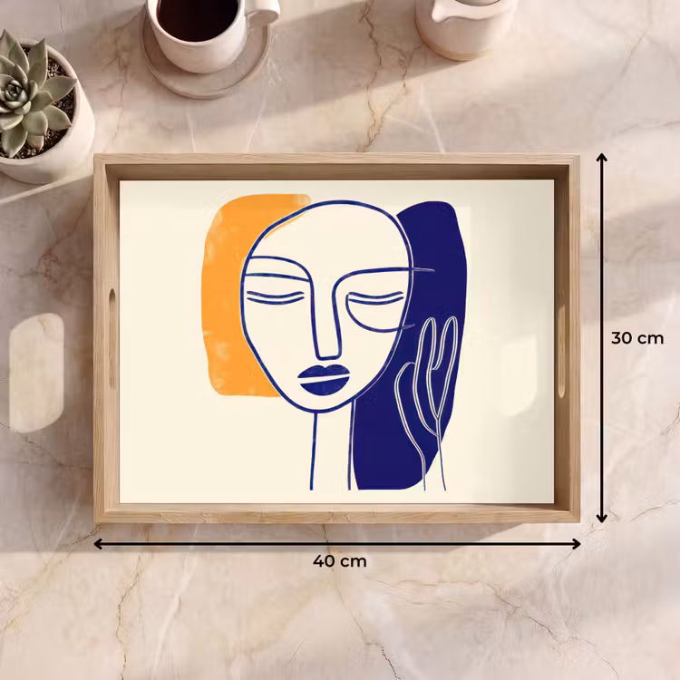 Dienblad - Minimalistisch - Gezicht - Hand - Oranje - Blauw — 7
