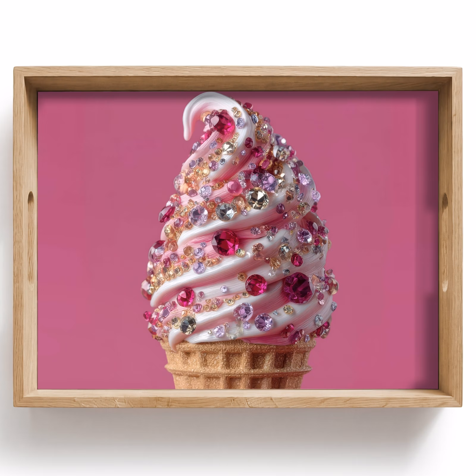 Dienblad - Softijs - Edelstenen - Roze - Hoorntje — 1