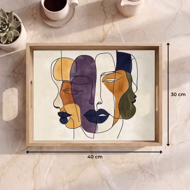 Dienblad - Abstract - Overlappende gezichten - Paars - Donkergroen — 7