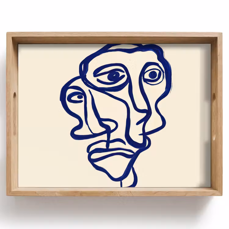 Dienblad - Lijntekening - Overlappende gezichten - Donkerblauw — 1