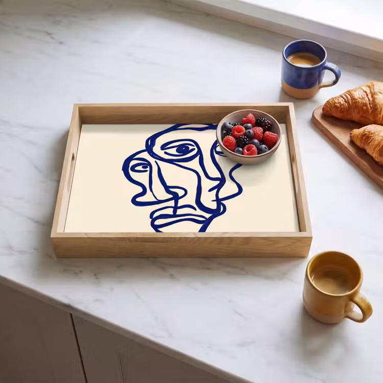 Dienblad - Lijntekening - Overlappende gezichten - Donkerblauw — 3