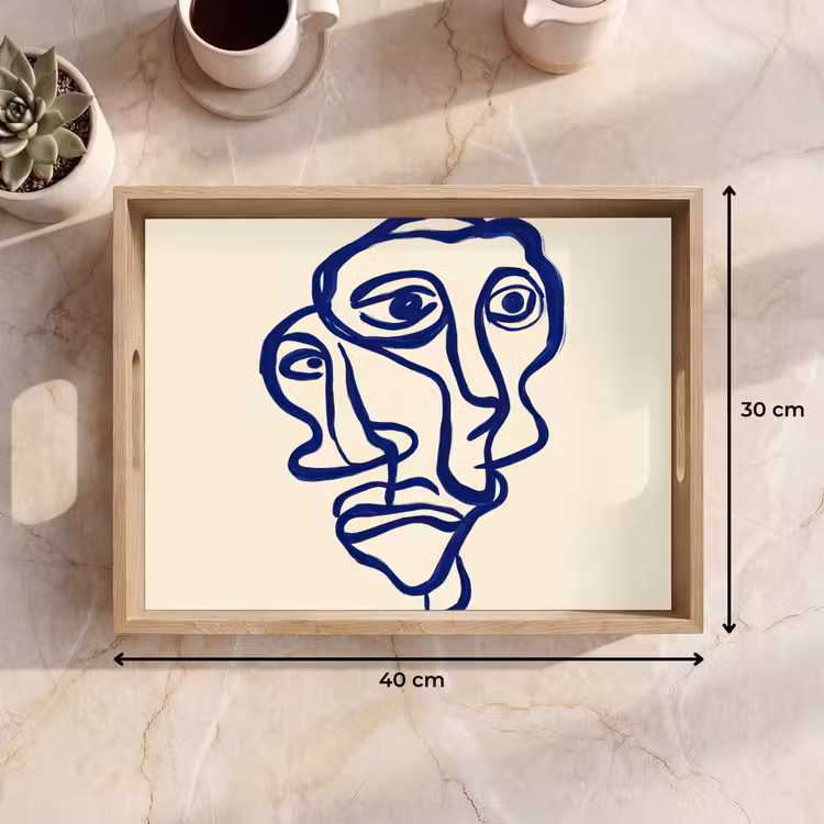 Dienblad - Lijntekening - Overlappende gezichten - Donkerblauw — 7