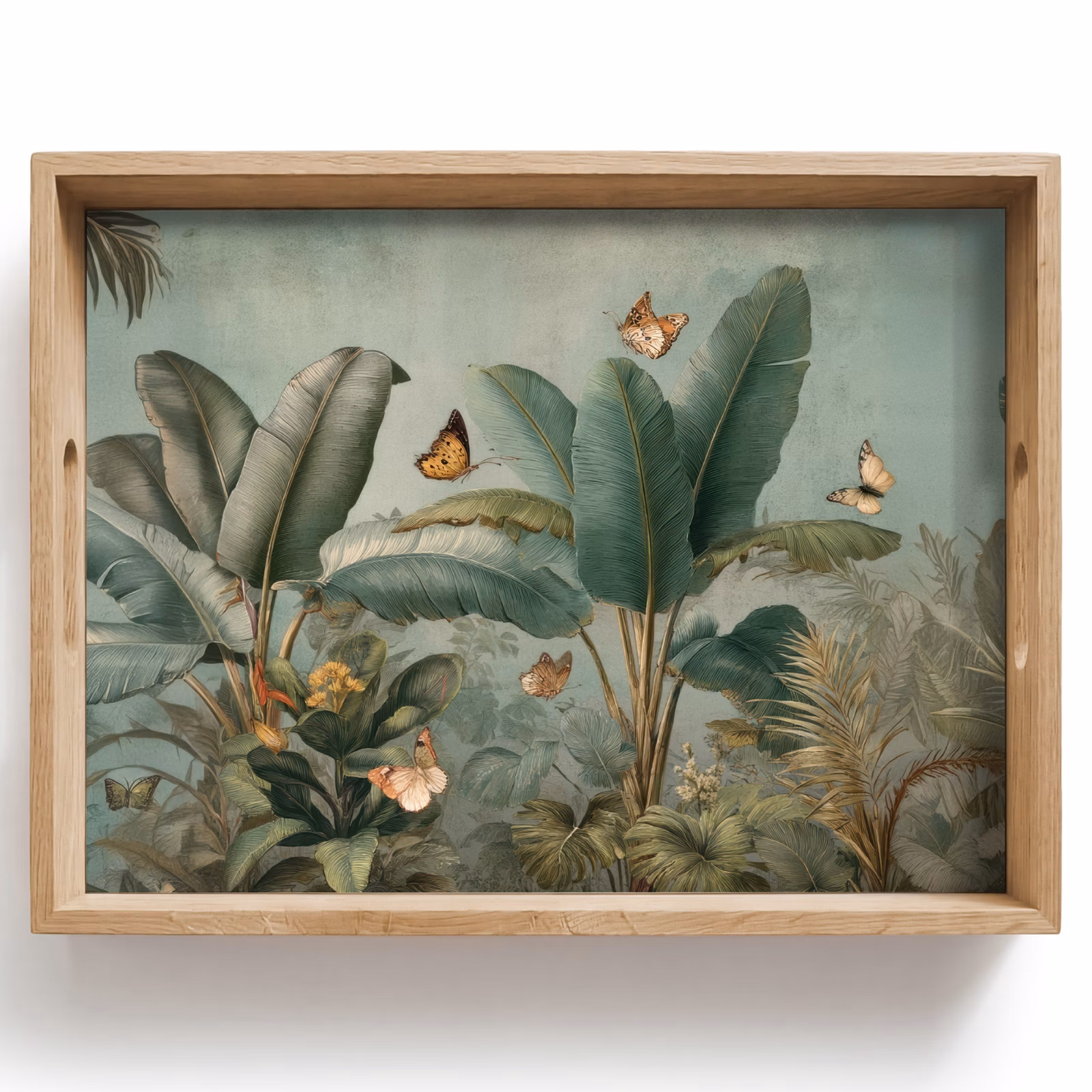 Dienblad - Tropisch bladerdek - Vlinders - groen - Bruin — 1