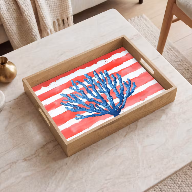 Dienblad - Koraal - Verfstructuur - Rood - Blauw — 2