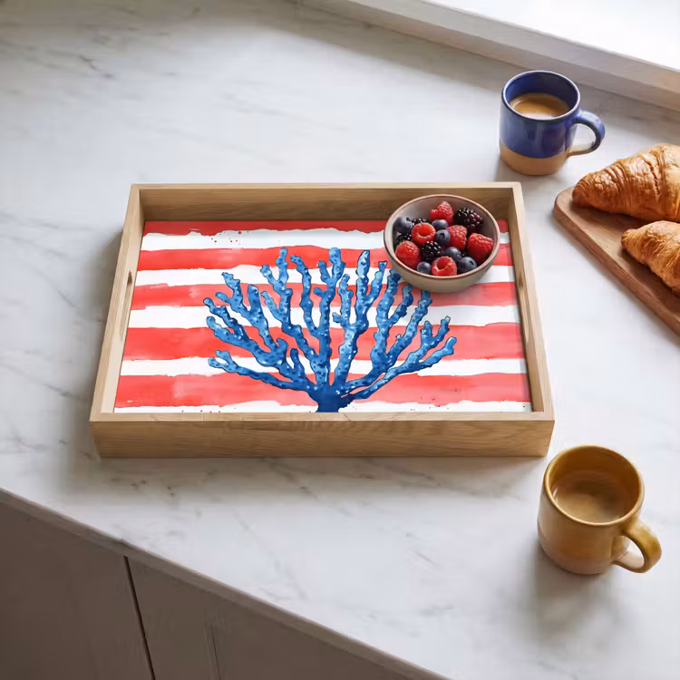 Dienblad - Koraal - Verfstructuur - Rood - Blauw — 3