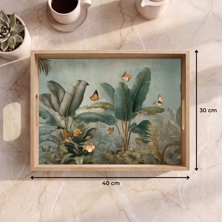 Dienblad - Tropisch bladerdek - Vlinders - groen - Bruin — 7