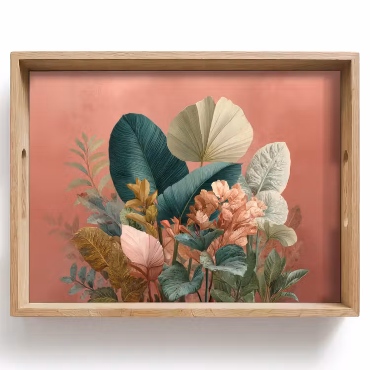 Dienblad - Tropische bladeren - Bloemen - Roze - groen — 1