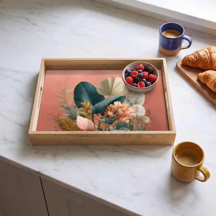 Dienblad - Tropische bladeren - Bloemen - Roze - groen — 3