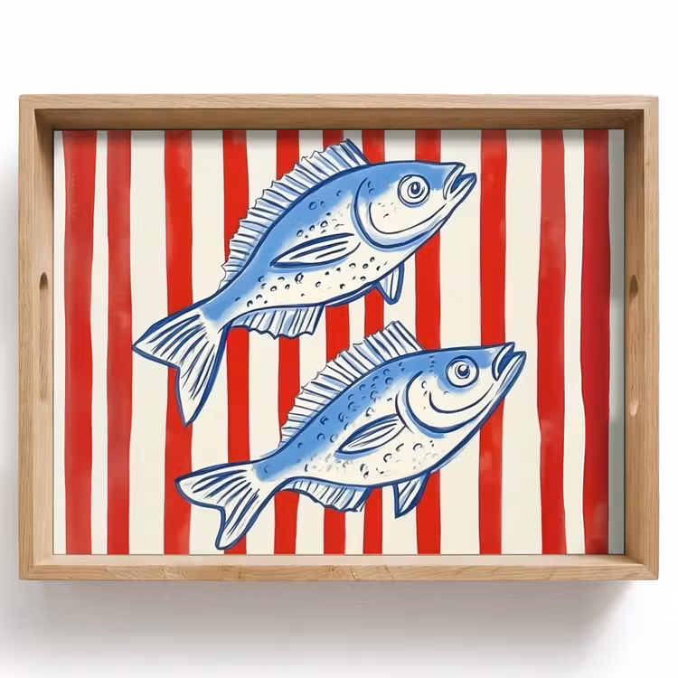 Dienblad - Vissen - Verticale strepen - Blauw - Rood — 1