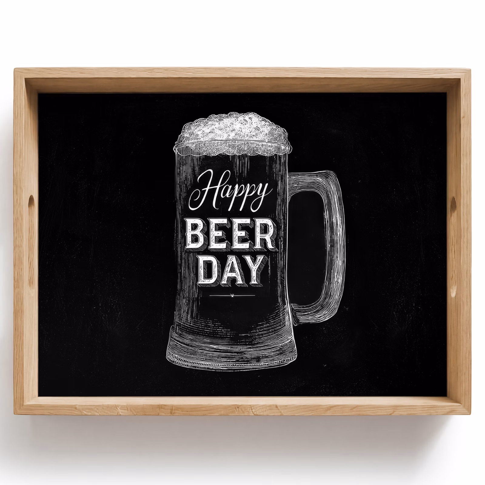 Dienblad - Bierpul - Witte krijtletters - Happy beer day — 1