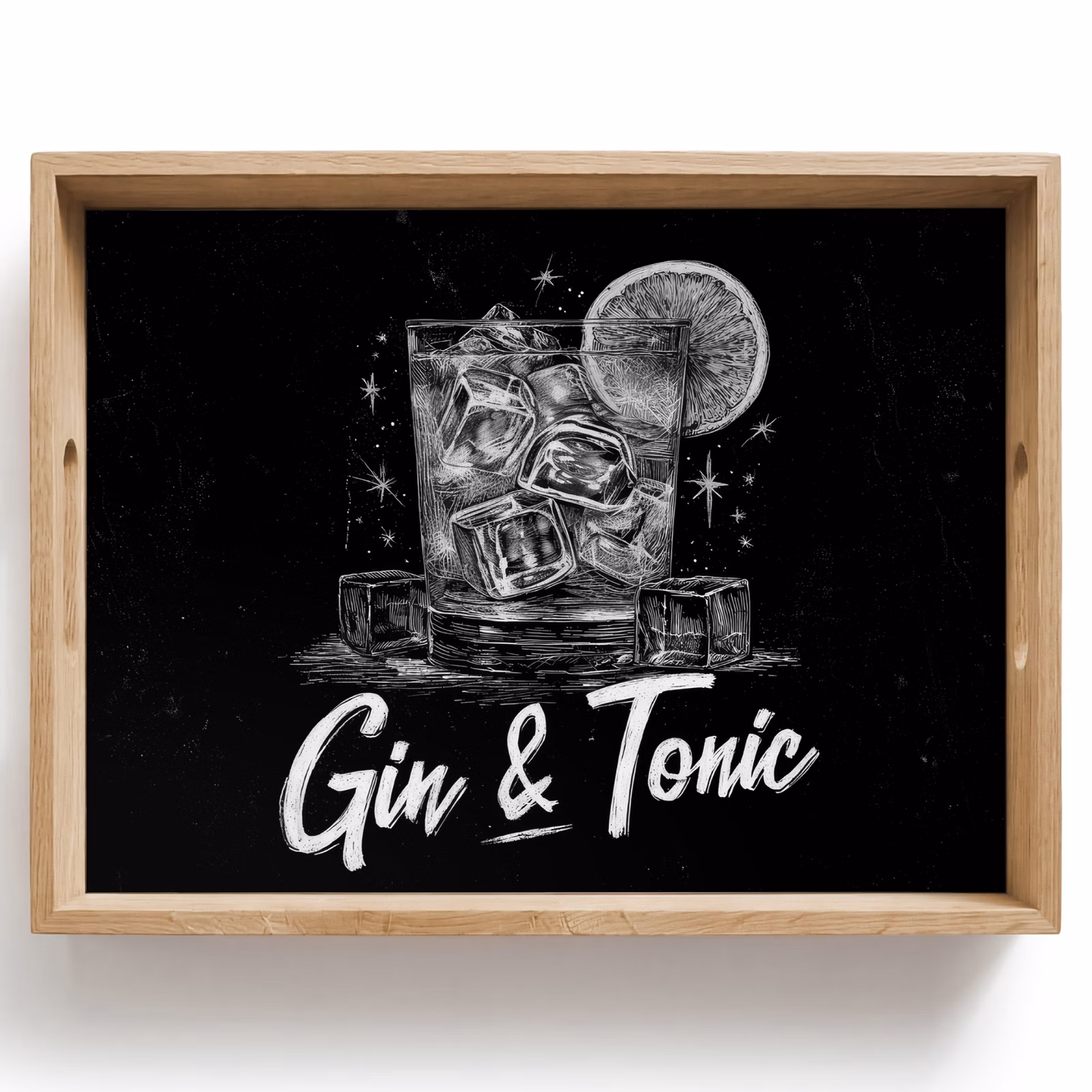 Dienblad - Gin en tonic - Glas - Limoen - Ijsblokjes — 1