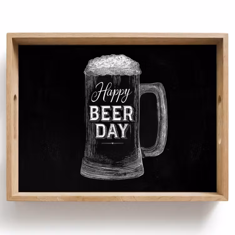 Dienblad - Bierpul - Witte krijtletters - Happy beer day — 1