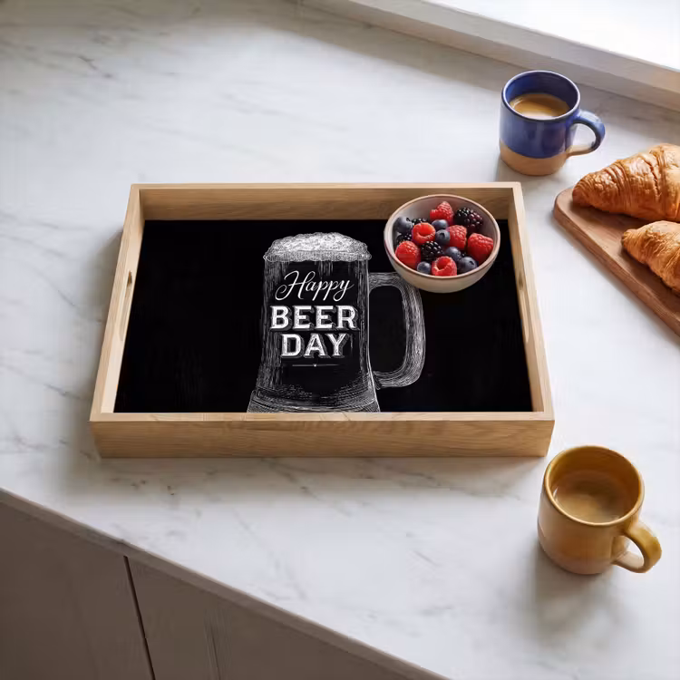 Dienblad - Bierpul - Witte krijtletters - Happy beer day — 3