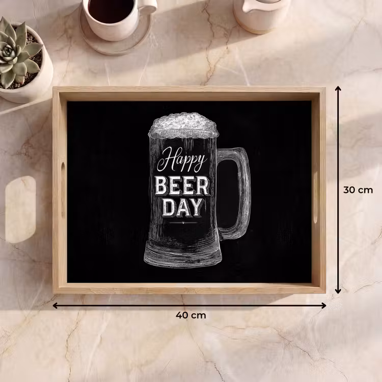 Dienblad - Bierpul - Witte krijtletters - Happy beer day — 7