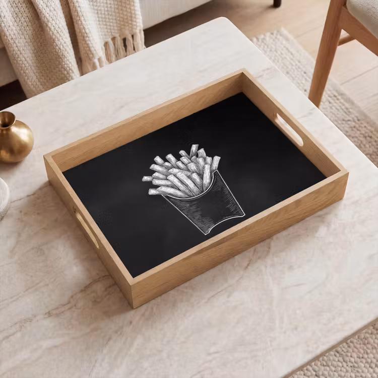 Dienblad - Friet - Witte krijttekening - Zwart — 2