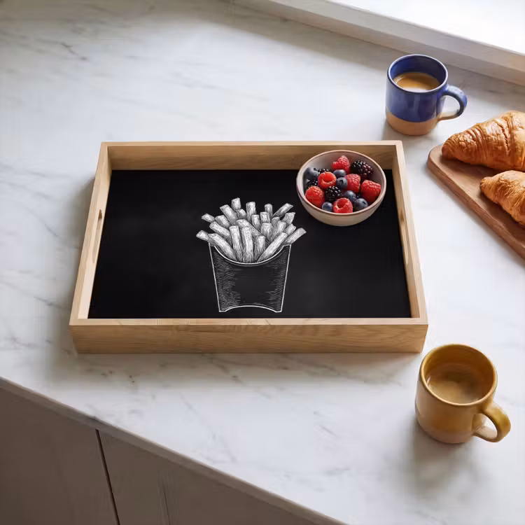 Dienblad - Friet - Witte krijttekening - Zwart — 3
