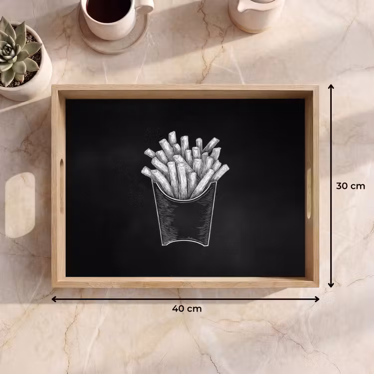 Dienblad - Friet - Witte krijttekening - Zwart — 7