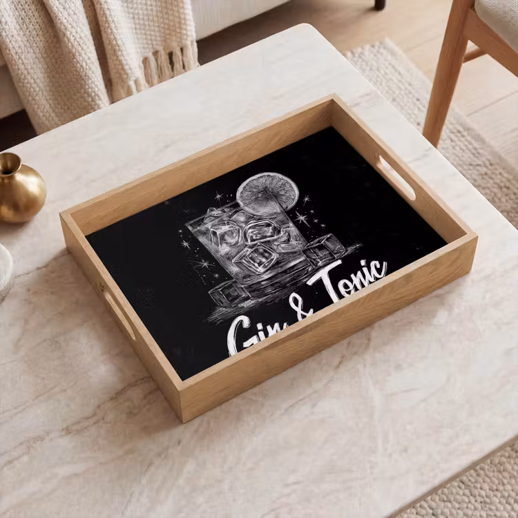 Dienblad - Gin en tonic - Glas - Limoen - Ijsblokjes — 2