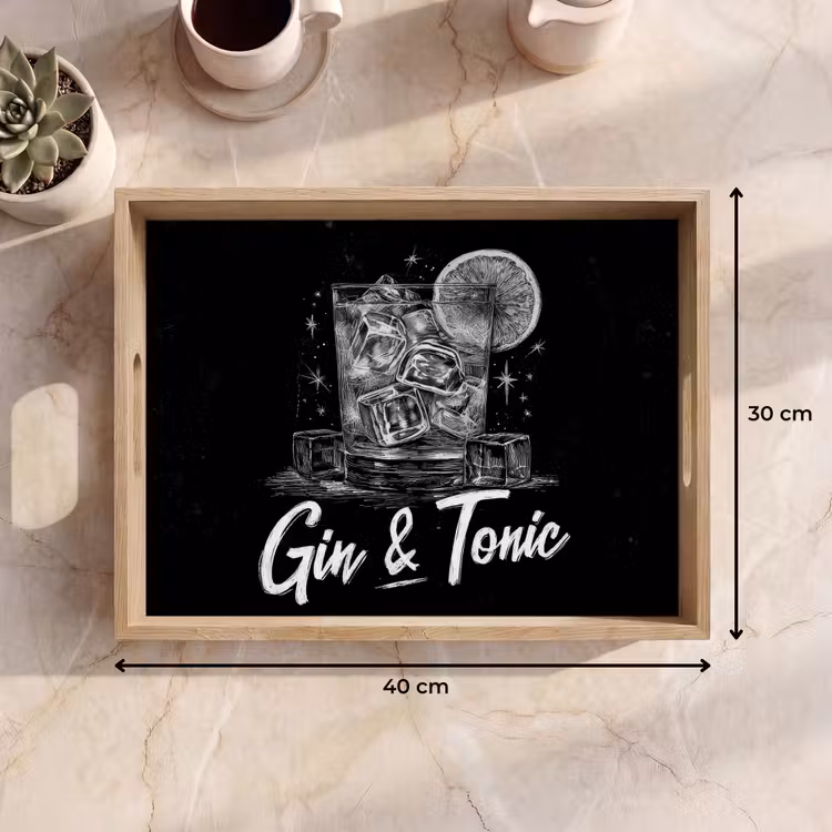 Dienblad - Gin en tonic - Glas - Limoen - Ijsblokjes — 7