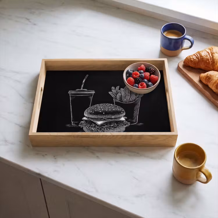 Dienblad - Hamburger - Friet - Frisdrank - Krijttekening — 3