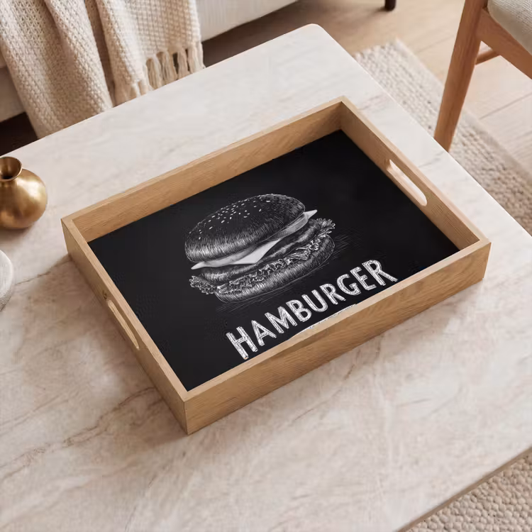 Dienblad - Hamburger - Krijttekst - Zwart - Wit — 2