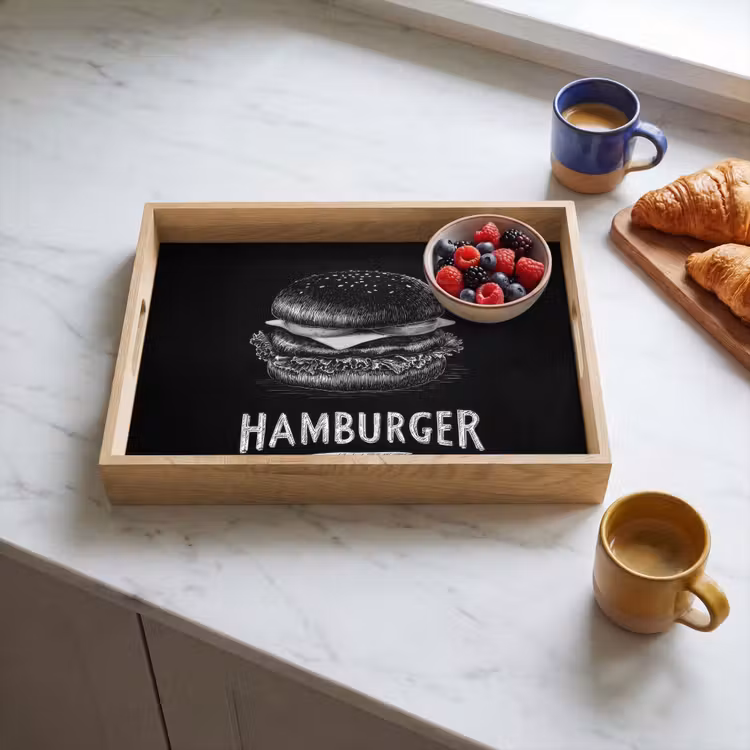 Dienblad - Hamburger - Krijttekst - Zwart - Wit — 3