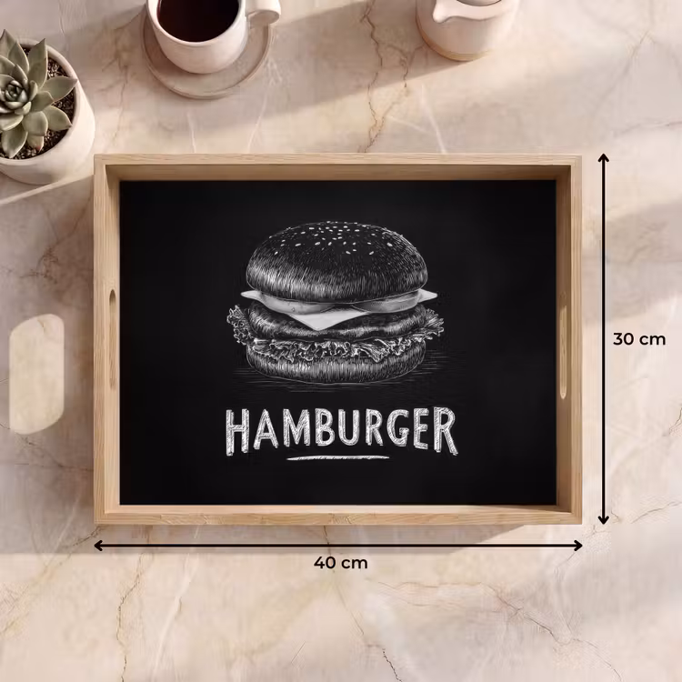 Dienblad - Hamburger - Krijttekst - Zwart - Wit — 7