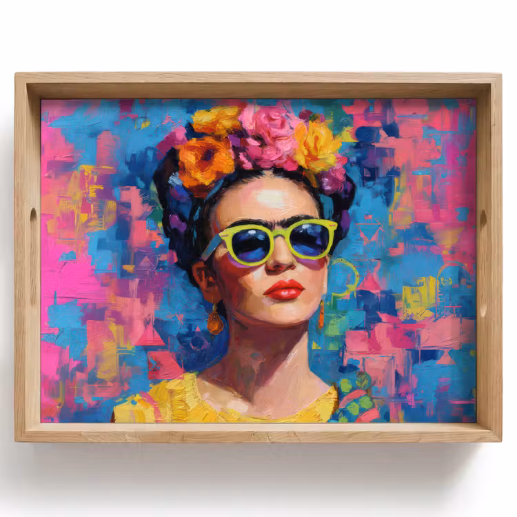 Dienblad - Vrolijk portret - Vrouw - Bloemenkroon — 1
