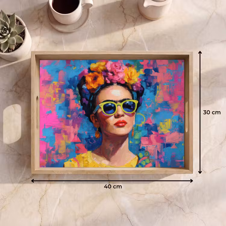 Dienblad - Vrolijk portret - Vrouw - Bloemenkroon — 7