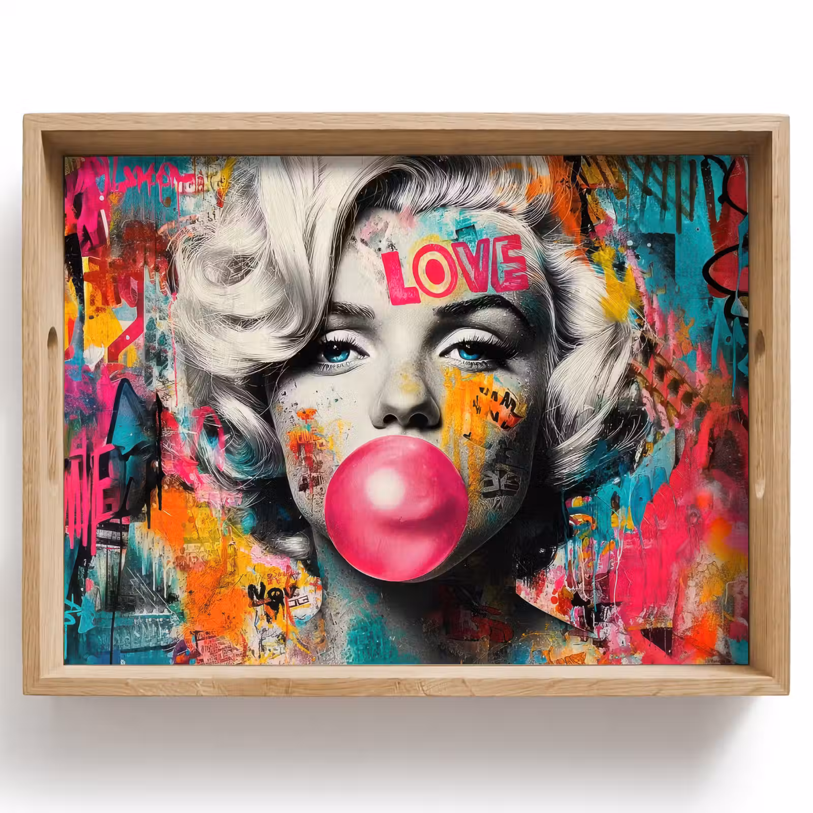 Dienblad - Vrouw - Kauwgom - Graffiti - Neonkleuren — 1