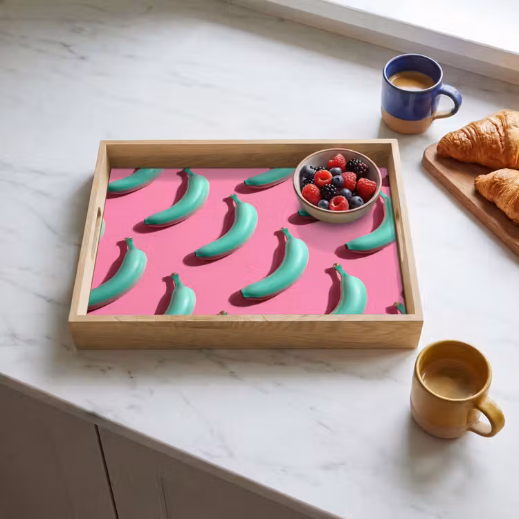 Dienblad - Bananen - Patroon - Blauw - Roze — 3