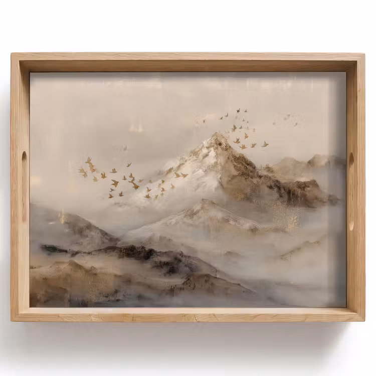 Dienblad - Berglandschap - Mist  - Penseelstreken — 1