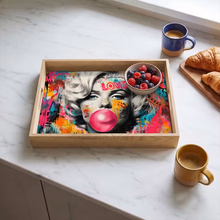 Dienblad - Vrouw - Kauwgom - Graffiti - Neonkleuren — 3