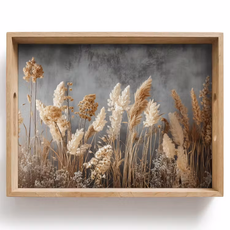 Dienblad - Gedroogde Veldbloemen - Grijs - Beton — 1