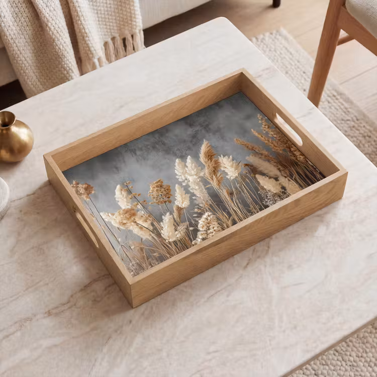 Dienblad - Gedroogde Veldbloemen - Grijs - Beton — 2