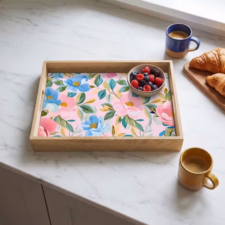 Dienblad - Blauw - Roze - Bloemen — 3