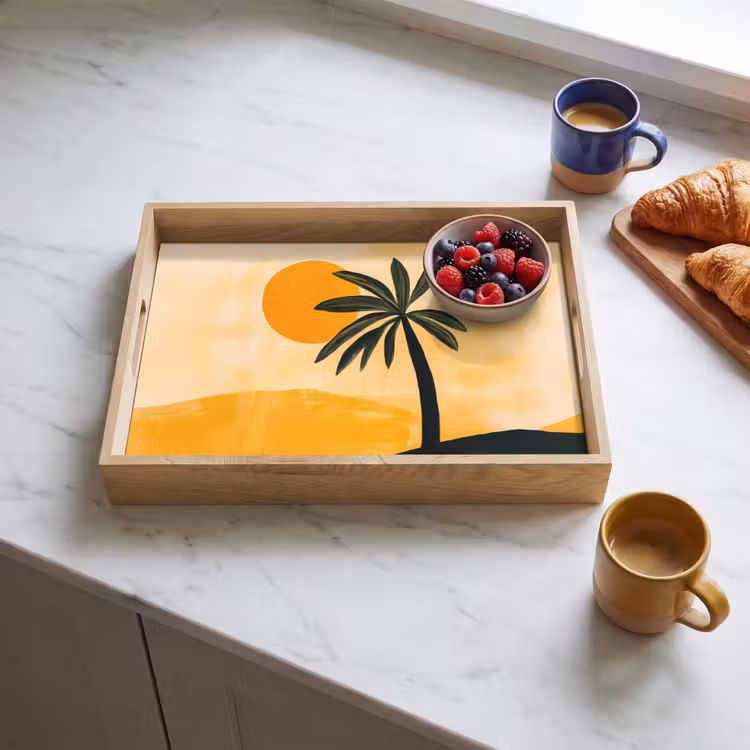 Dienblad - Illustratie - Palmboom - Zon - Heuvels — 3