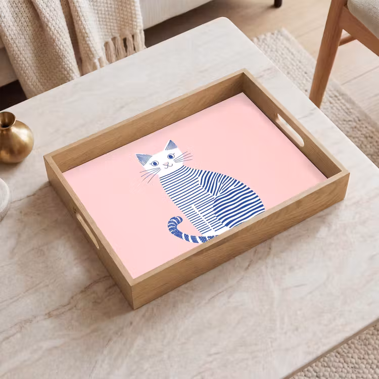 Dienblad - Kat - Illustratie - Minimalistisch - Roze — 2