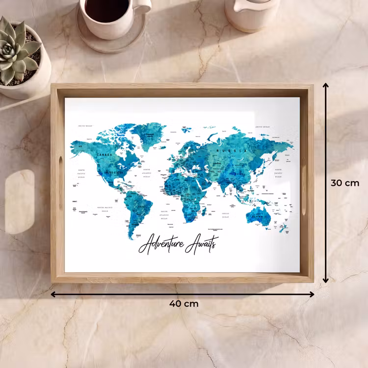 Dienblad - Wereldkaart - Blauw - Kleurrijk — 7