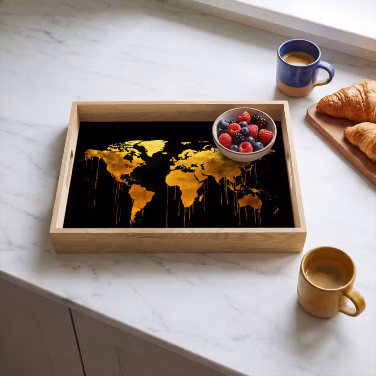Dienblad - Wereldkaart - Goud - Druipen - Zwart — 3
