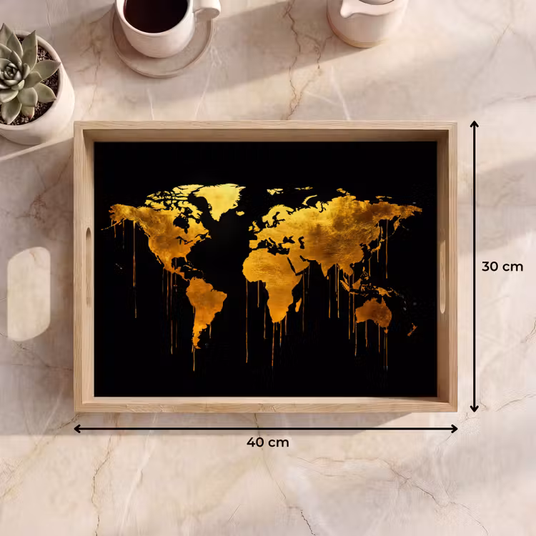 Dienblad - Wereldkaart - Goud - Druipen - Zwart — 7