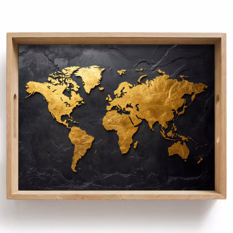 Dienblad - Wereldkaart - Goud - Steen — 1