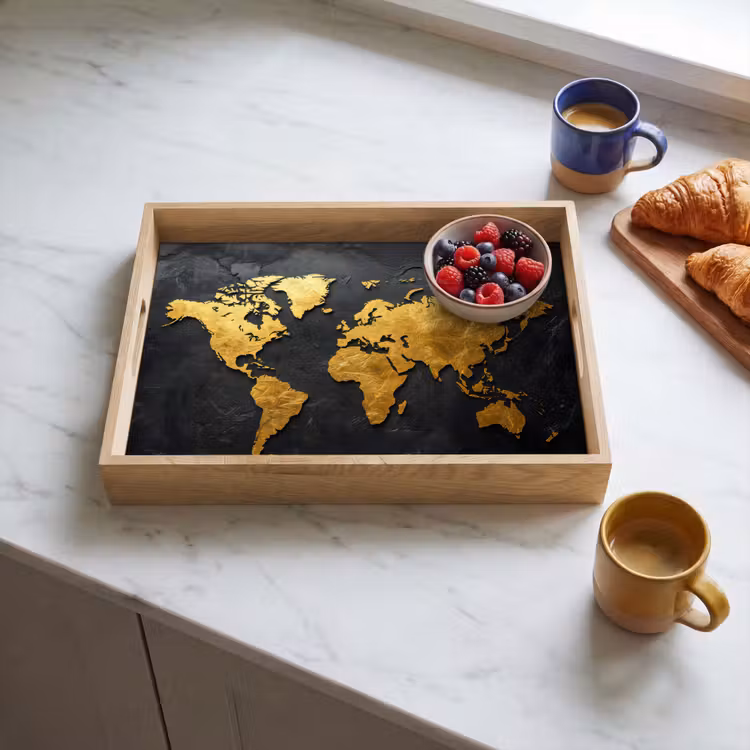 Dienblad - Wereldkaart - Goud - Steen — 3
