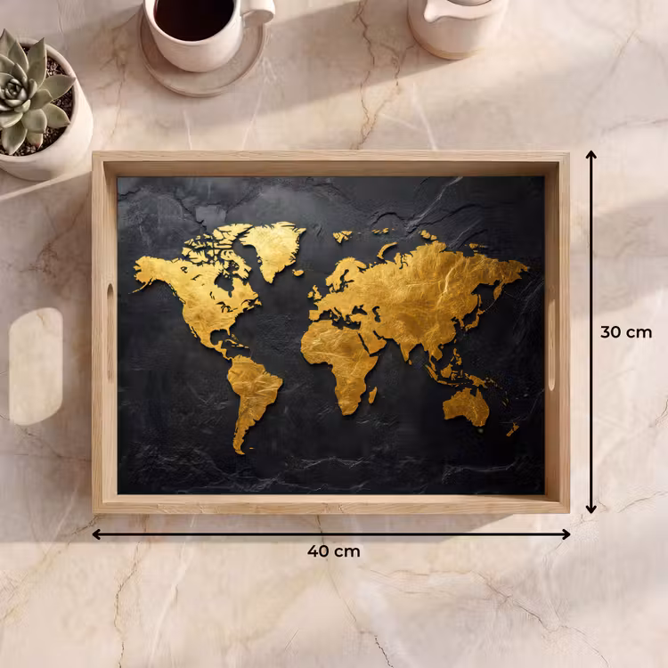 Dienblad - Wereldkaart - Goud - Steen — 7