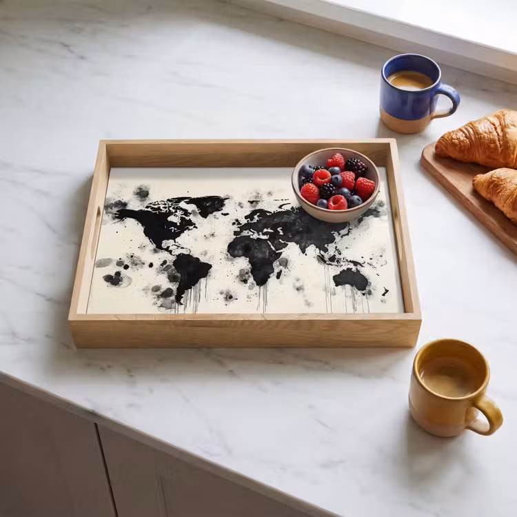 Dienblad - Wereldkaart - Zwart - Inkt — 3