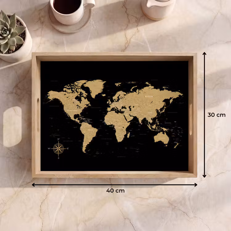 Dienblad - Wereldkaart - Beige - Zwart — 7