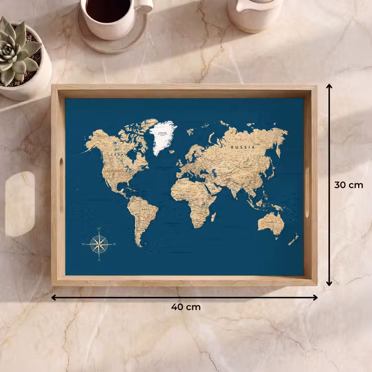 Dienblad - Wereldkaart - Donkerblauw - Beige — 7