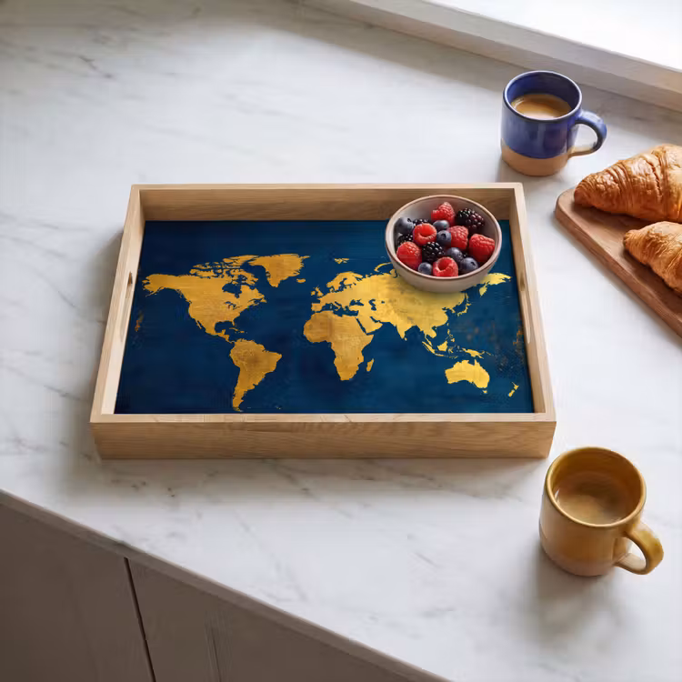 Dienblad - Wereldkaart - Goud - Donkerblauw — 3