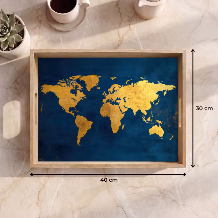 Dienblad - Wereldkaart - Goud - Donkerblauw — 7